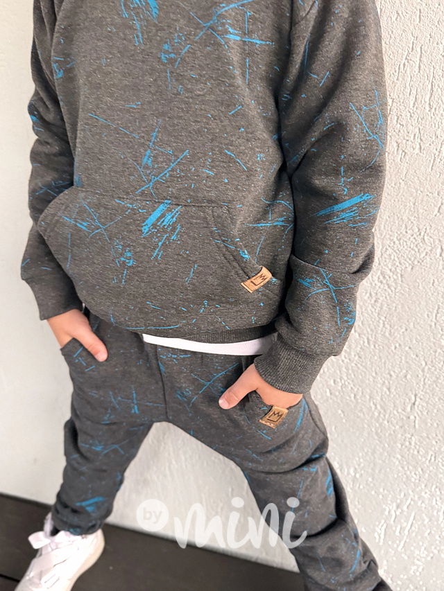 Zateplené šedá mikina blue splash