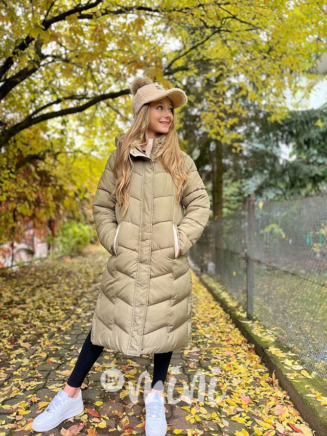 Ultra dlouhý zimní kabát khaki