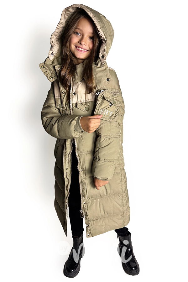 Ultra dlouhý zimní kabát khaki/beige