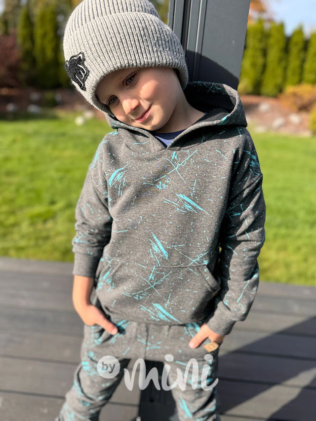 Zateplené šedá mikina tyrkys splash