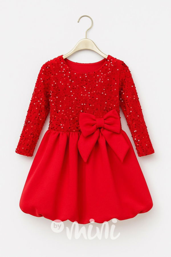 Slavnostní šaty s flitry a mašlí červené