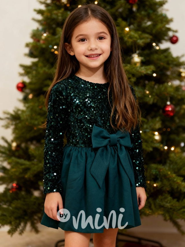 Slavnostní šaty s flitry a mašlí smaragdové