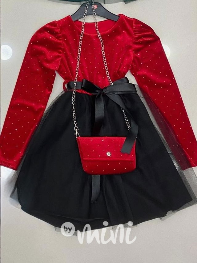 Black/red šaty s kabelkou