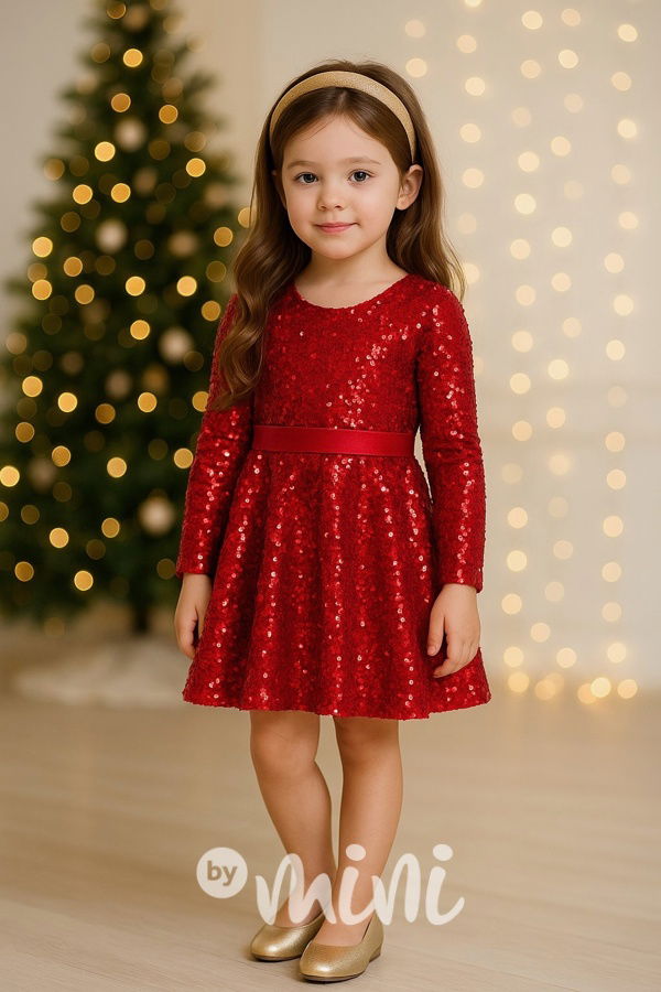 Glamour soft velur šaty s flitry a mašlí RED