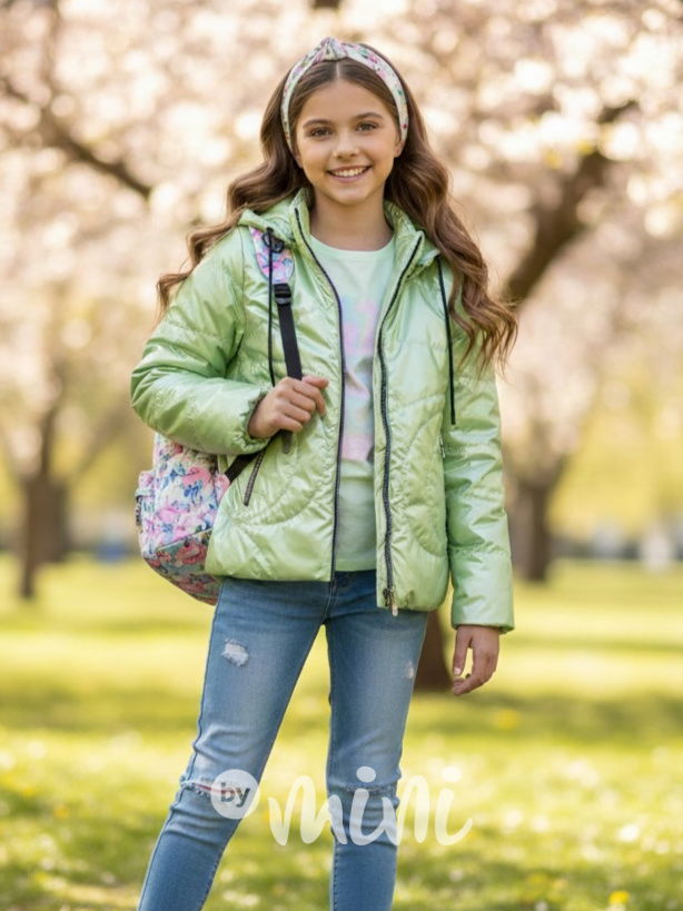 Jarní metalická bunda limetková