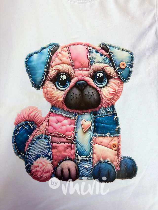 Patchwork mopsík triko bílé