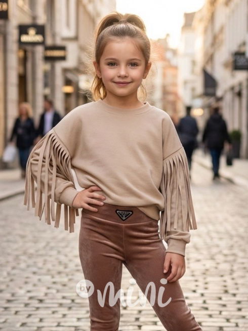 Béžová mikina s třásněmi