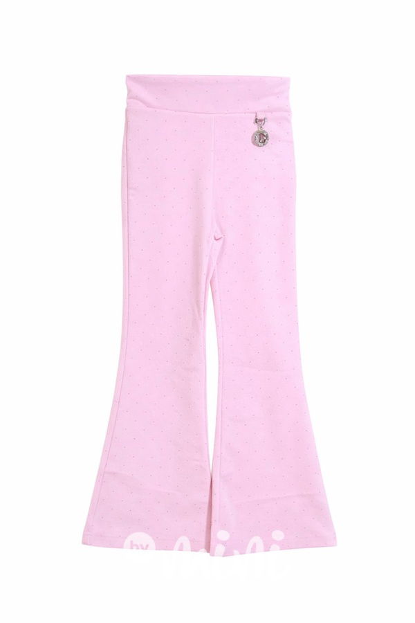 Růžové zvonové kalhoty zdobené kamínky