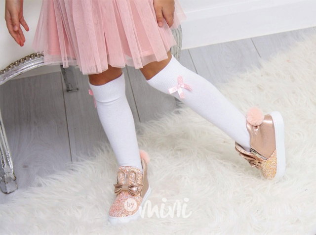 Bílé nadkolenky s pink mašličkou