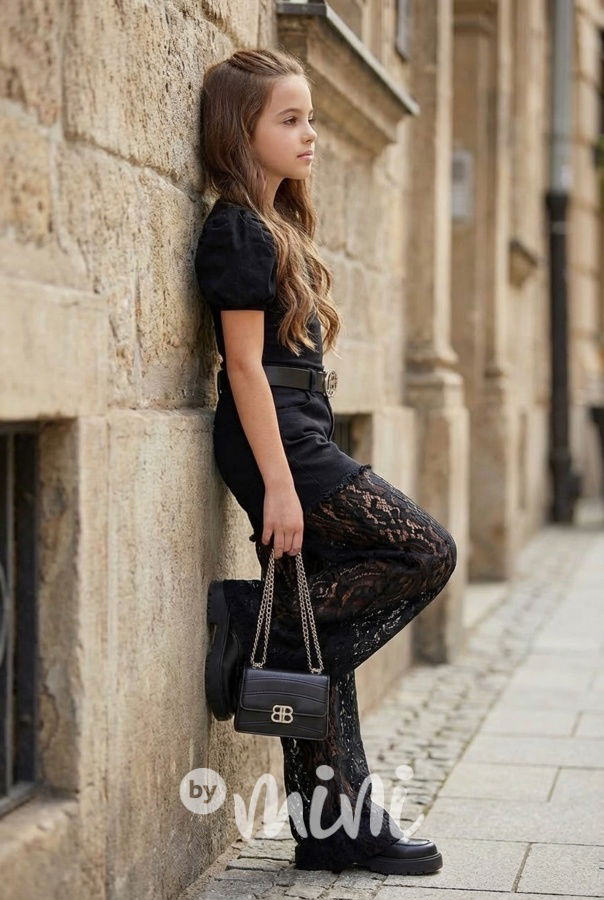 Glam lace džíny černé + pásek