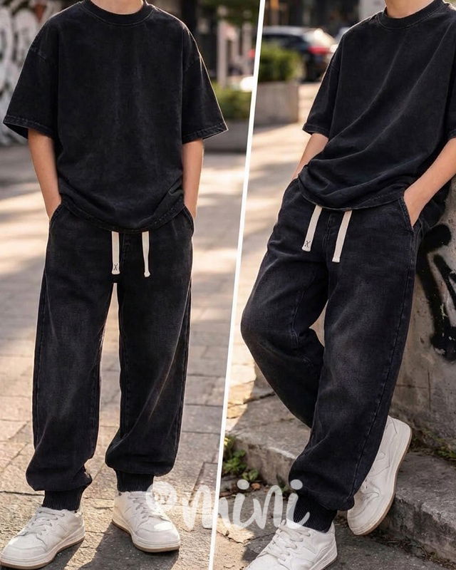 Soft dark denim volné tepláky