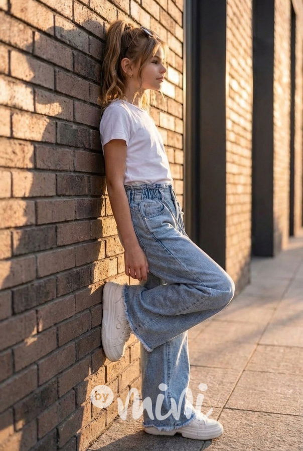 Volné široké denim rifle s páskem