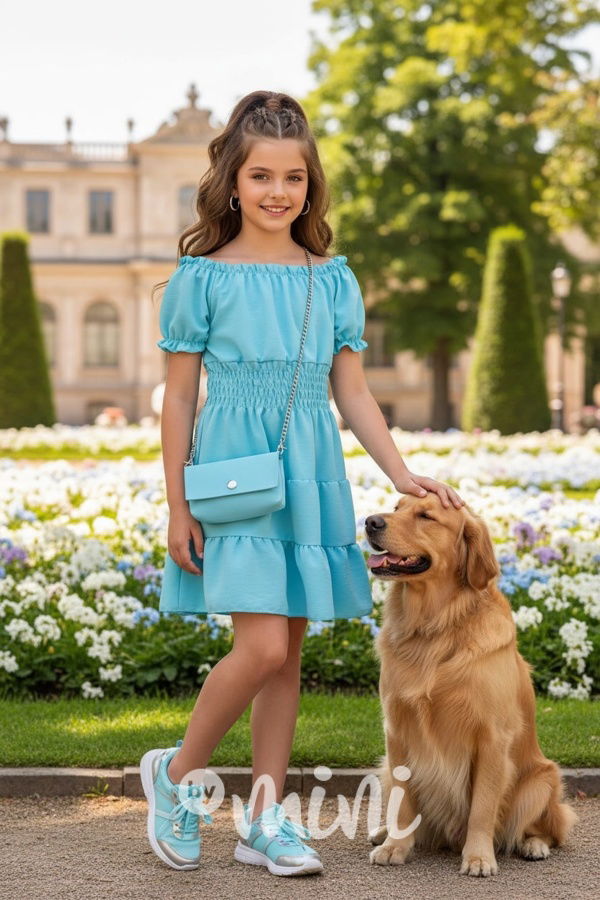 Letní vzdušné šaty s kabelkou tyrkys