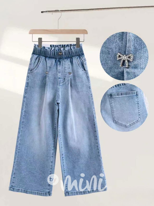 Volné široké denim rifle s mašličkami