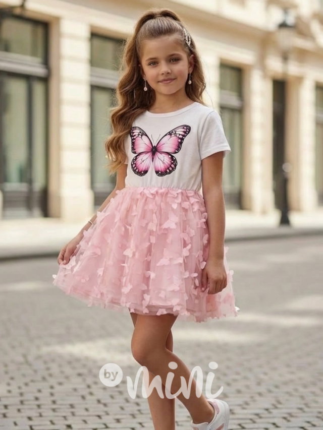 Motýlkové šaty s kabelkou pudder pink