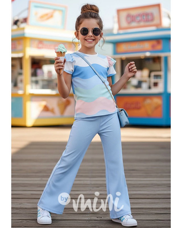 Pastel blůzka + zvonáče blue