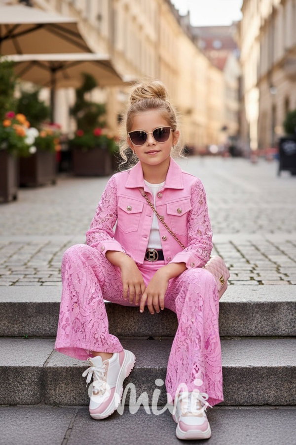 Glam lace džíny růžové + pásek