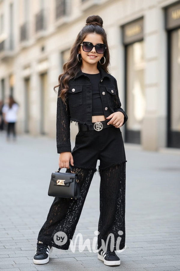 Glam lace džíny černé + pásek
