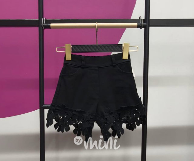 Flower denim kraťasy černé