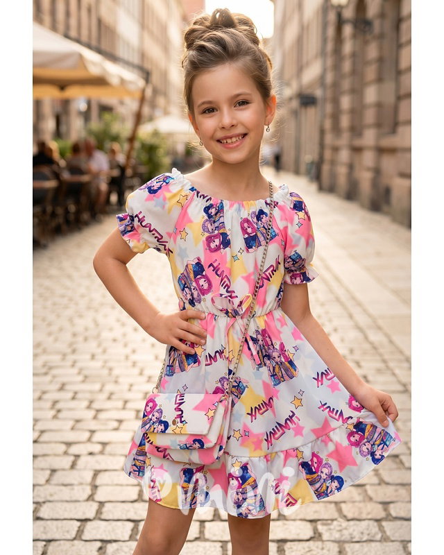 Letní HUNTRIX šaty s kabelkou white/pink