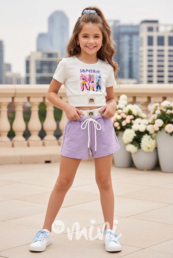 Huntrix letní crop set white/lila