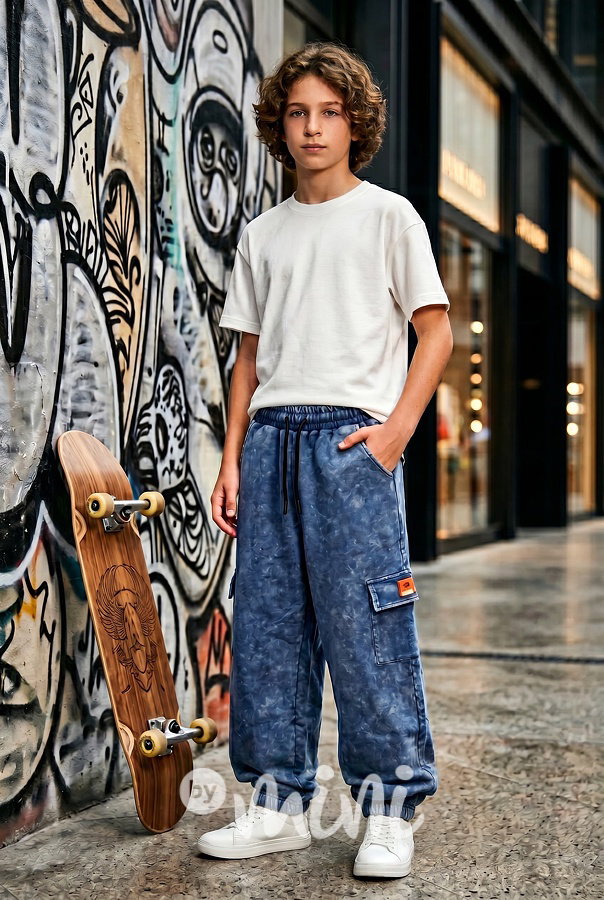 Acid wash blue baggy kapsáče