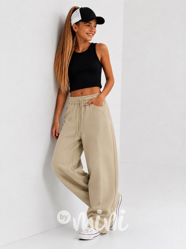 Sand beige barrel baggy teen tepláky