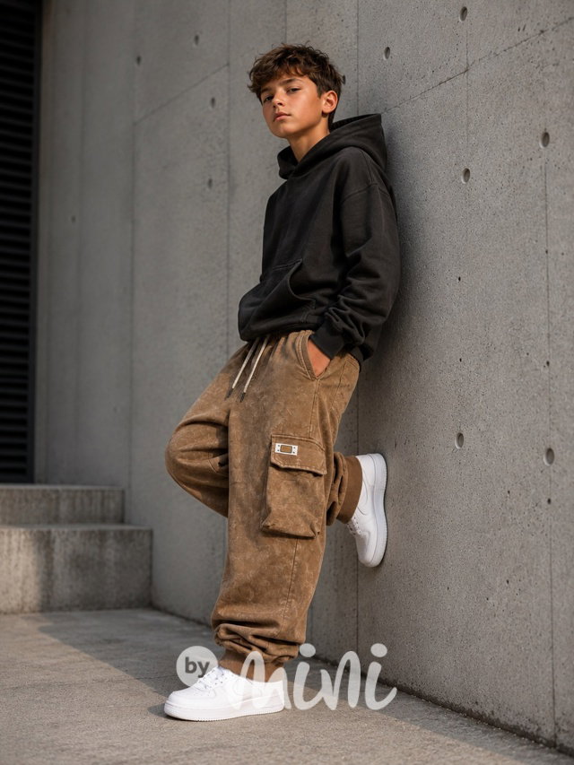 Soft denim baggy kapsáče beige acid wash