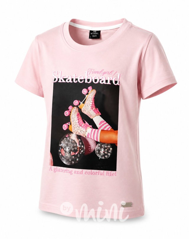 Skateboard teenage PREMIUM triko s kamínky růžové