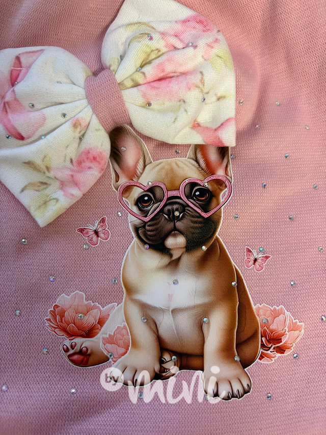 Buldoček čepice + nákrčník s kamínky pink