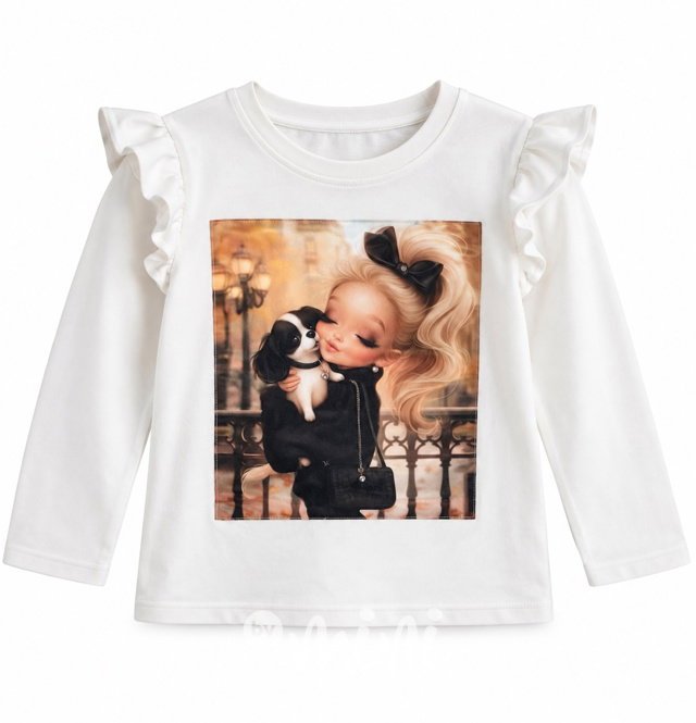 PREMIUM blůzka Puppy s kamínky white