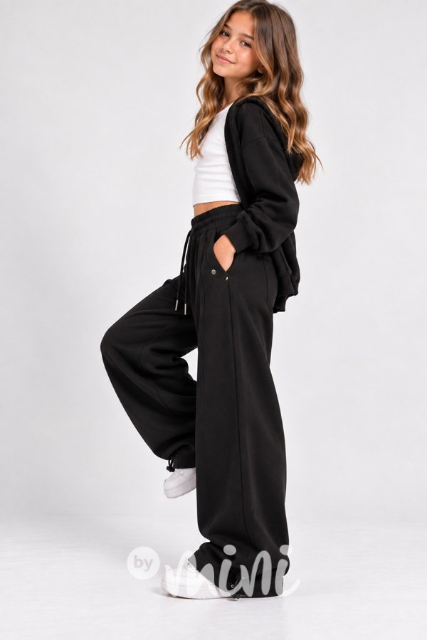 Podzimní teplé široké kalhoty black Palazzo