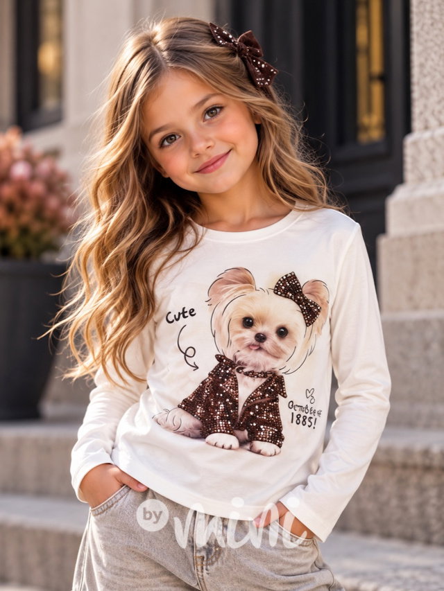 Podzimní triko s dlouhým rukávem CUTE s kamínky