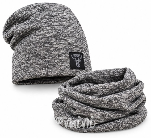 Deer melange beanie čepice + maxi nákrčník grey