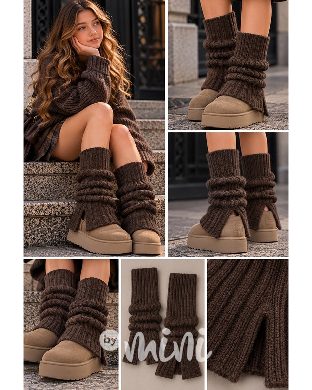 Teen flare knit návleky s rozparkem mocca