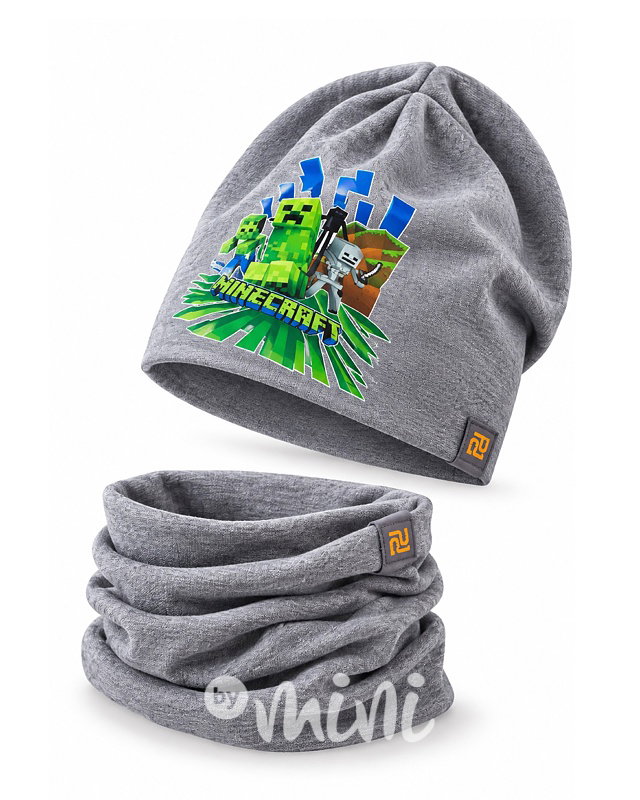 Čepice s nákrčníkem Minecraft šedá