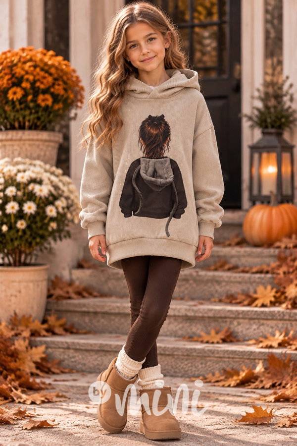 Podzimní mikinová hoodie tunika GIRL béžová