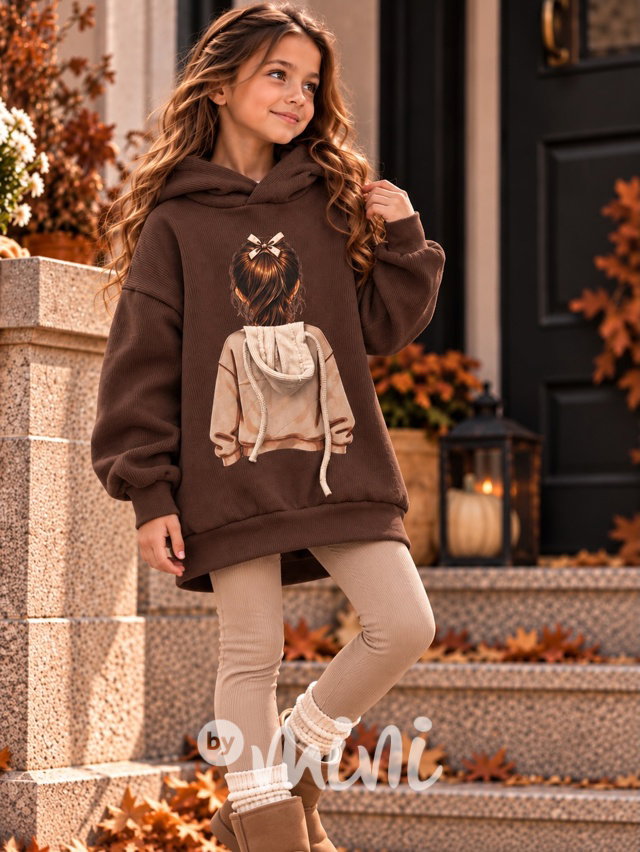 Podzimní mikinová hoodie tunika GIRL hnědá