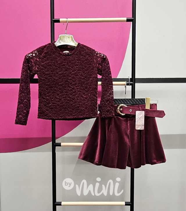 Velvet krajková blůzka bordo