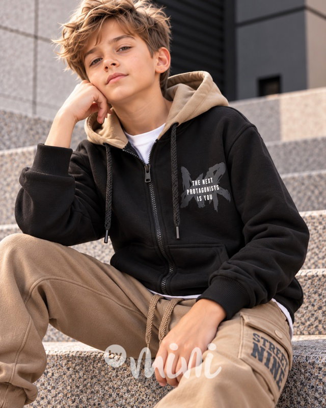 Zateplená mikina black/beige