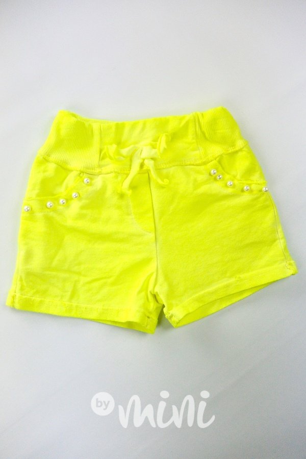 Neon žluté šortky s perličkami