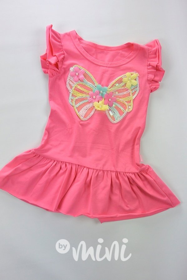 Malinové dívčí šaty s motýlkem