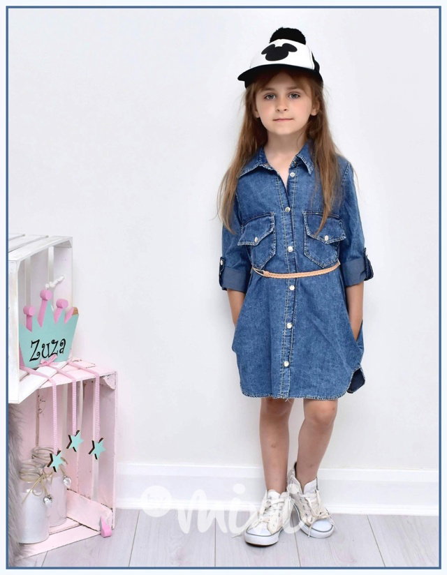 Košilové jeans šaty/tunika s páskem