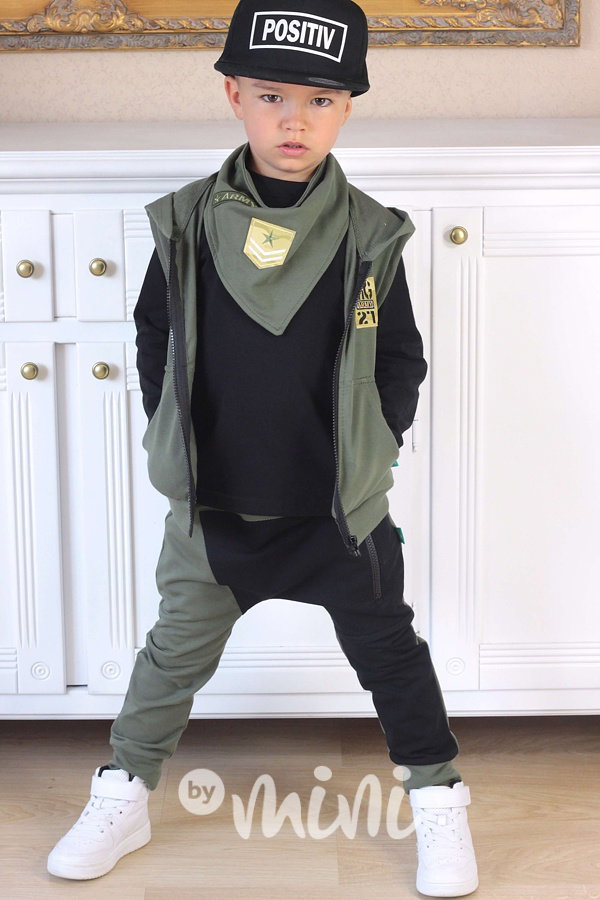 Khaki/Black baggy tepláčky se zipem