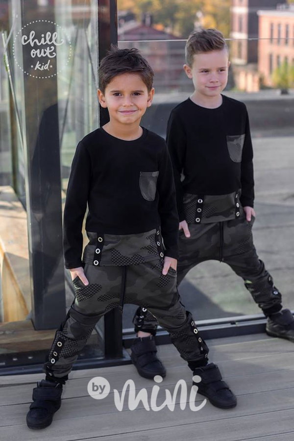 Black/army longsleeve triko s kapsičkou