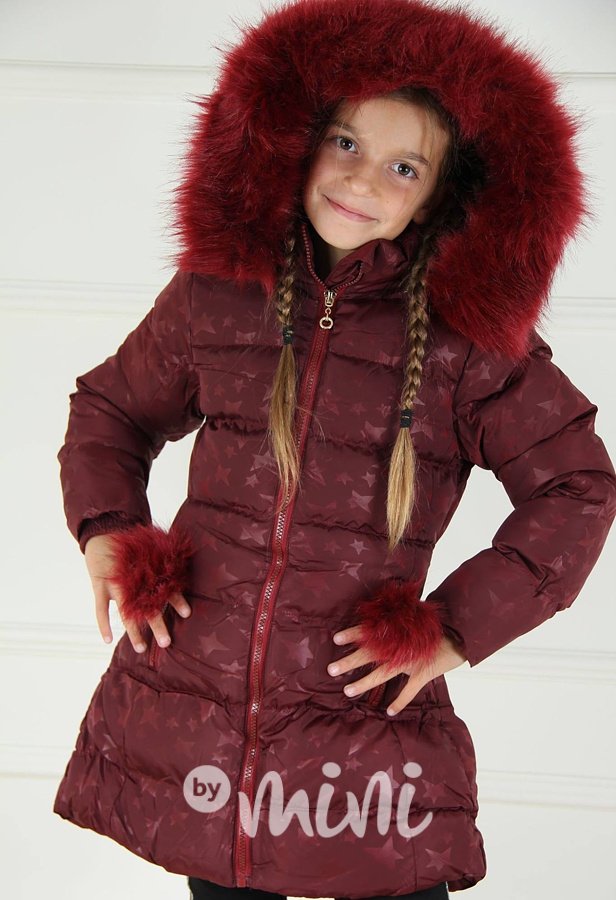 Bordo dívčí zimní kabát s hvězdičkami