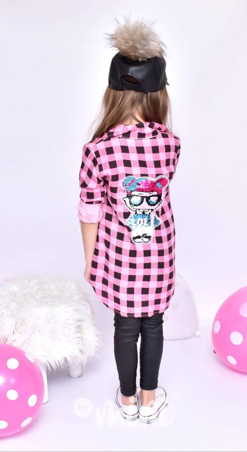 Pink růžová dívčí LOL košile s flitry
