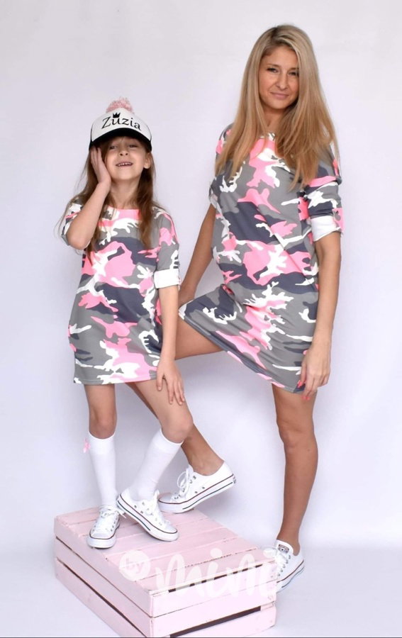 Pink army sporty šaty - stejné šaty matka dcera