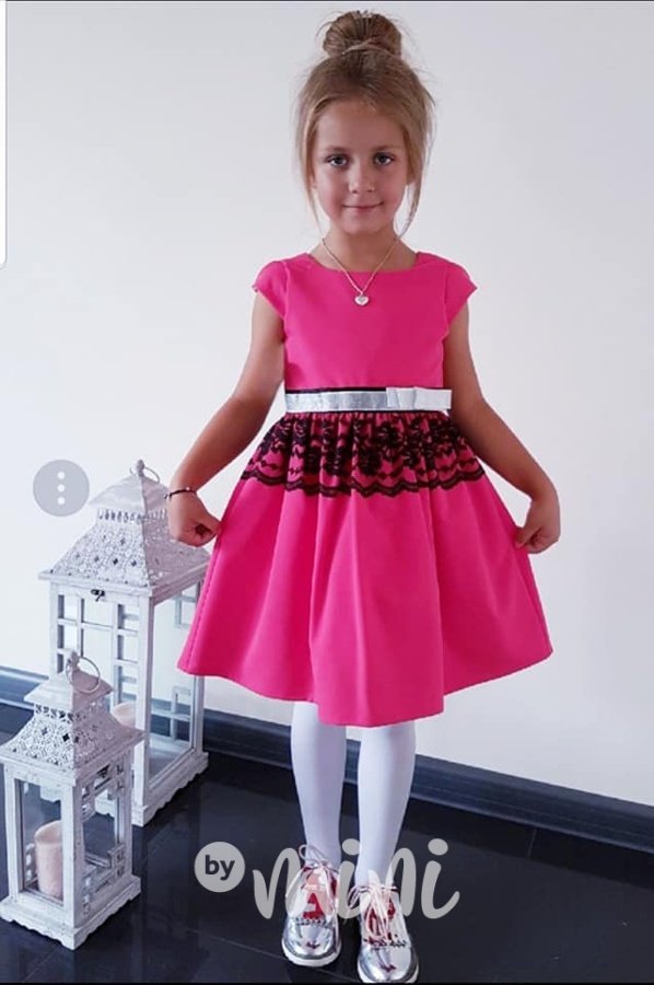 Dark pink zdobené dětské šaty