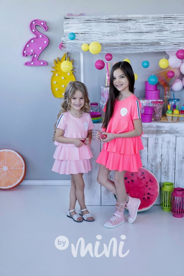 Baby pink extra volánkové šaty